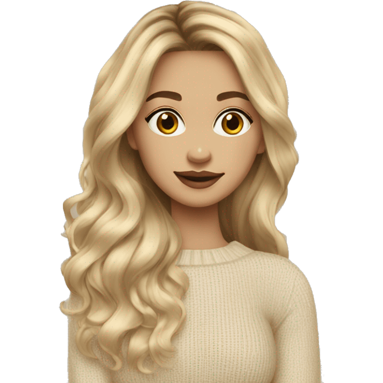 Blonde balayage long hair women beige sweater emoji