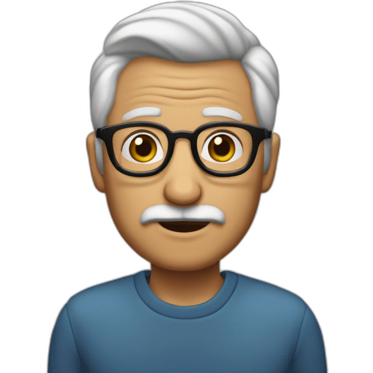 Abuelo,lentes azules, pelo corto, cejas negras y barba corta a emoji