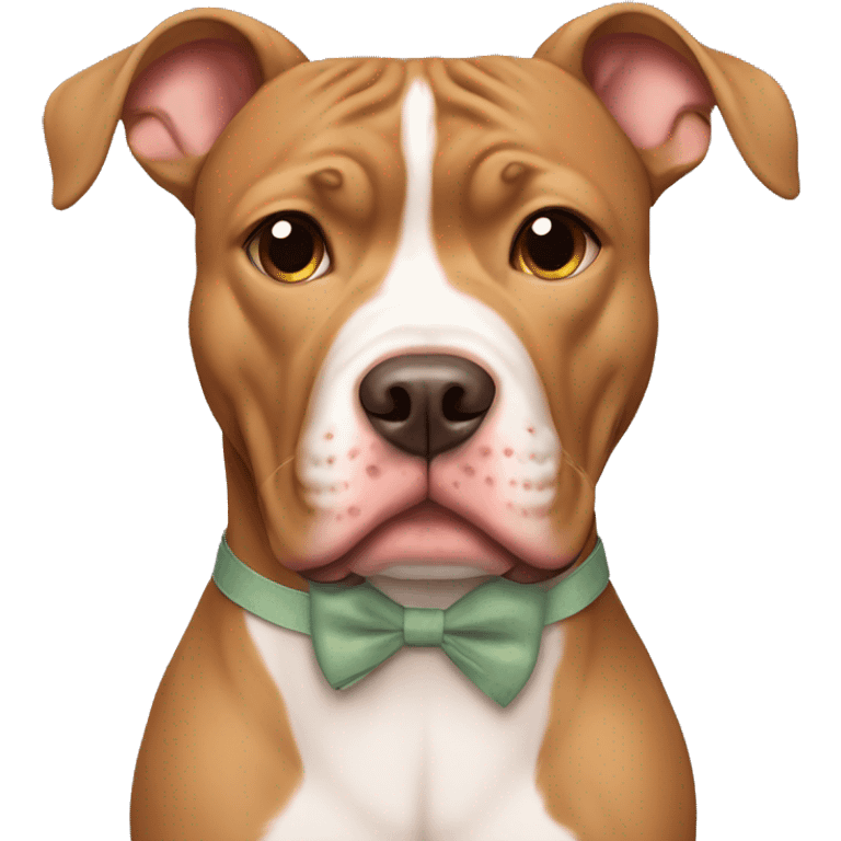 Light brown pitbull with ears cut wearing bows emoji