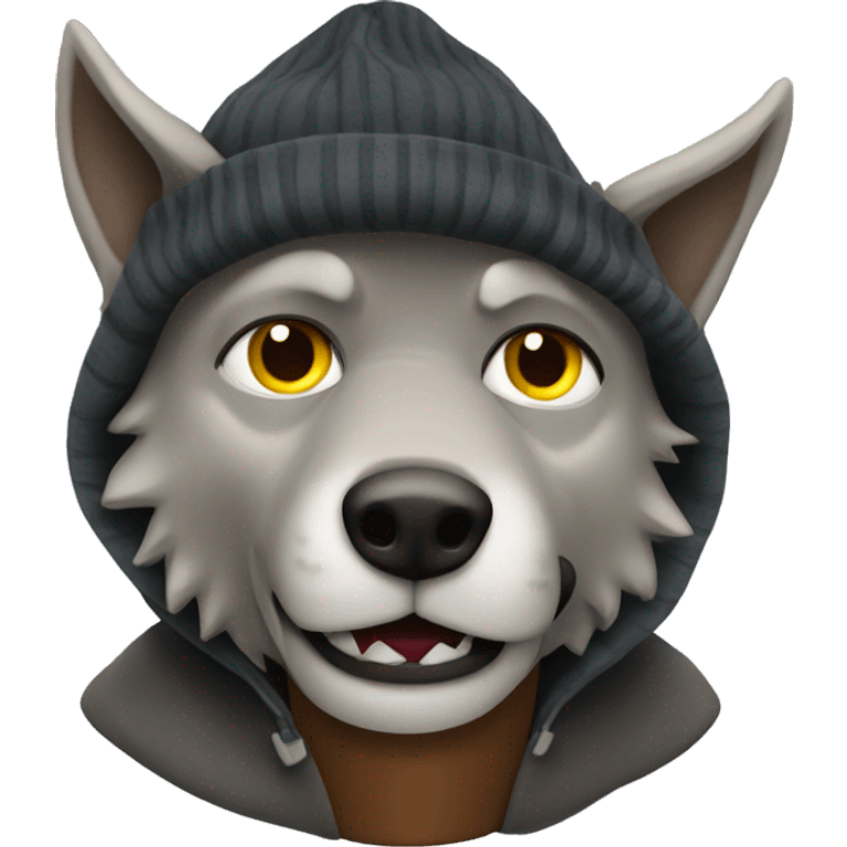 werewolf with a beanie drinking a coffee to go  emoji