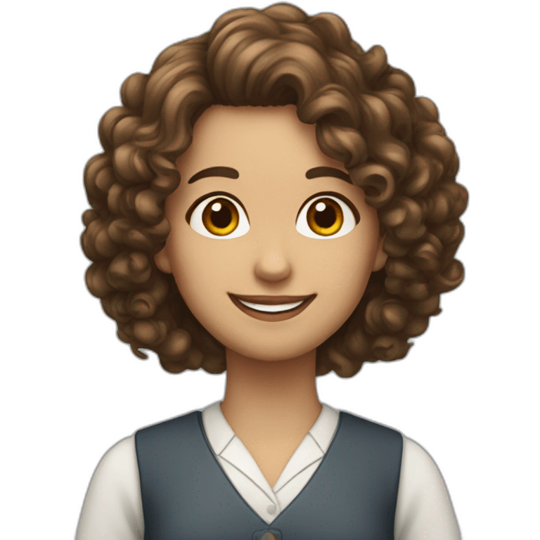 teacher-girl-curly brown long hair-white face-happy-no glasses emoji