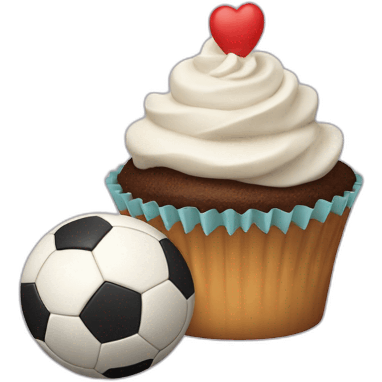 Happy cupcake with a soccer ball as icing  emoji