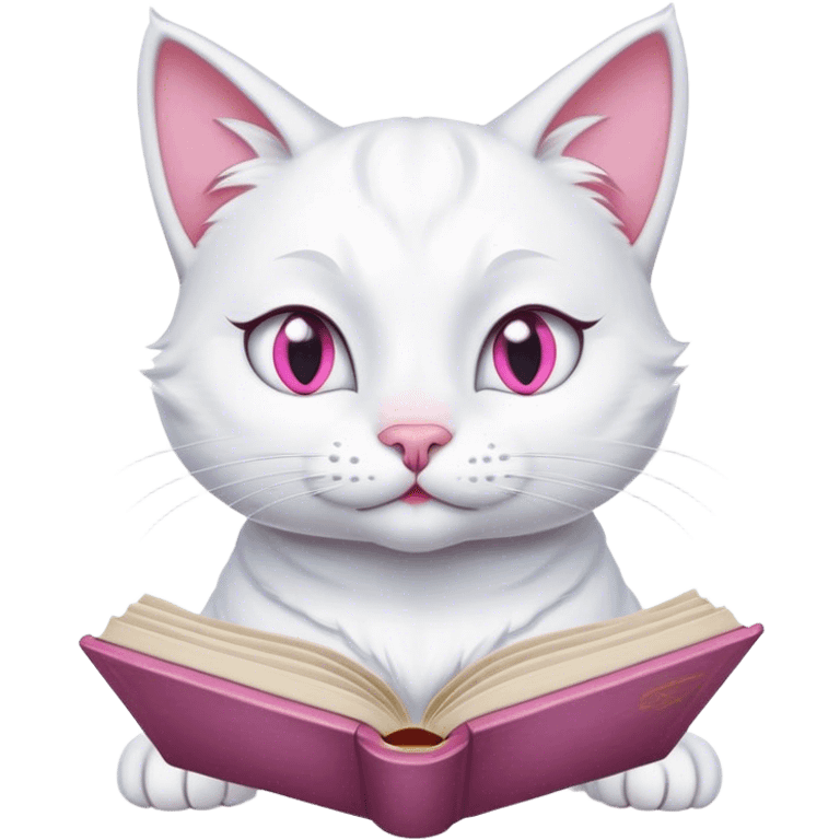 cat marie from aristocats reading a book in an artistic emoji style emoji