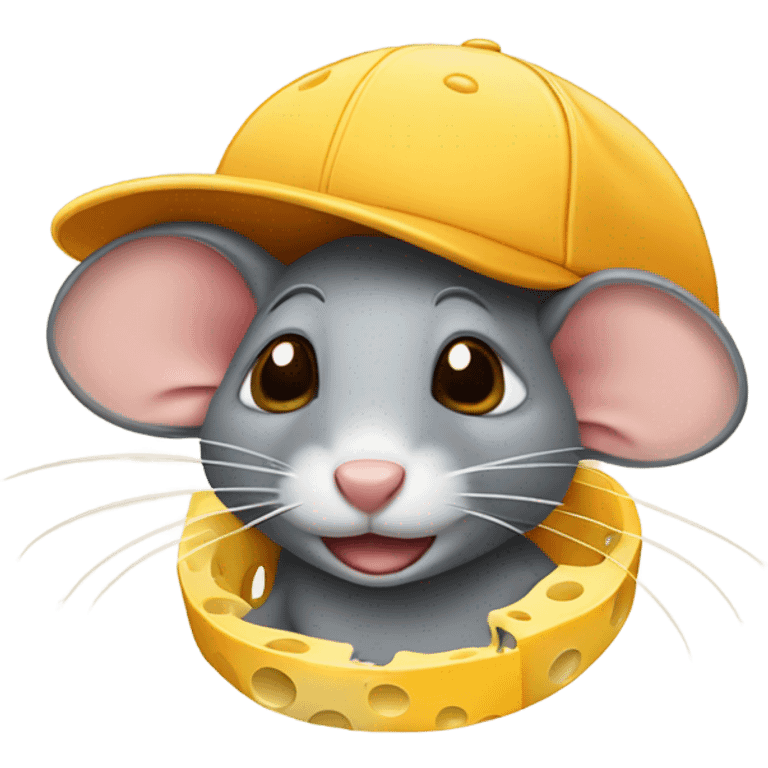 Rat covered in cheese wearing a ball cap emoji