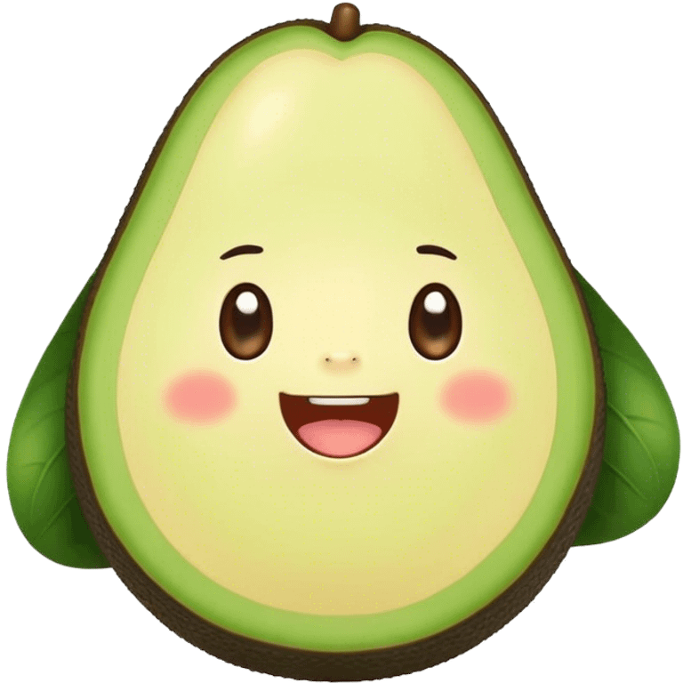 Cute Kawaii Avocado, round and cuddly, soft green with a tiny brown pit, blushing cheeks, a joyful smile, tiny arms outstretched, a warm and healthy glow! emoji