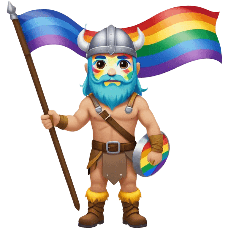 rainbow skin face and body road builder full body as a viking with rainbow flag emoji