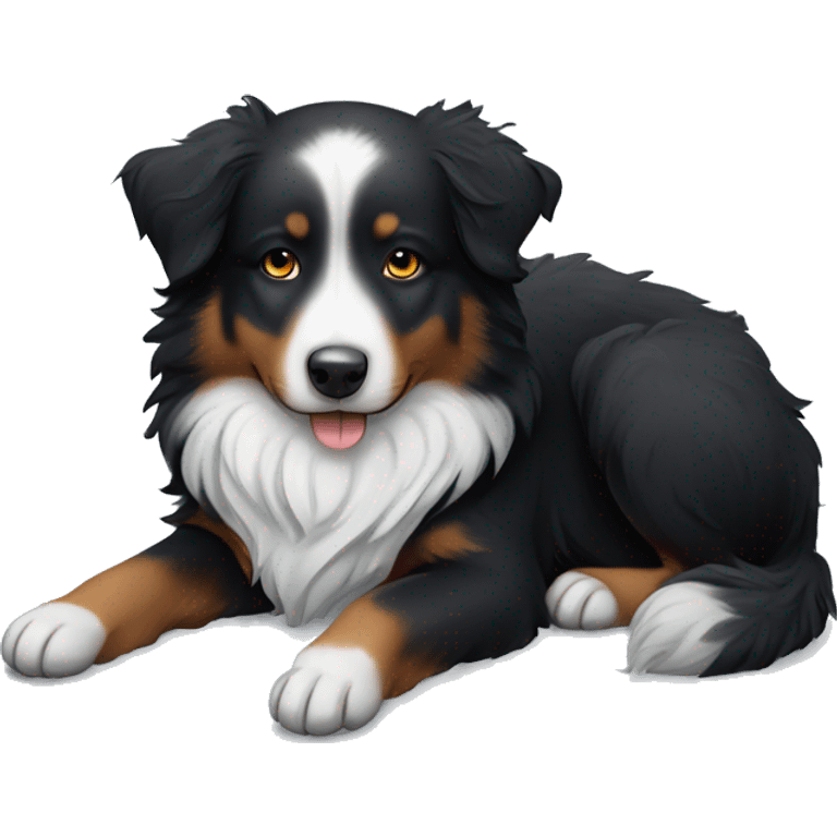 Small black australian shepherd dog sleeping winter background  emoji