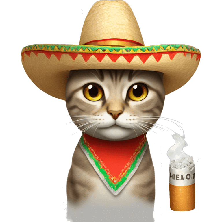 Cat with mexican hat and cigarette emoji