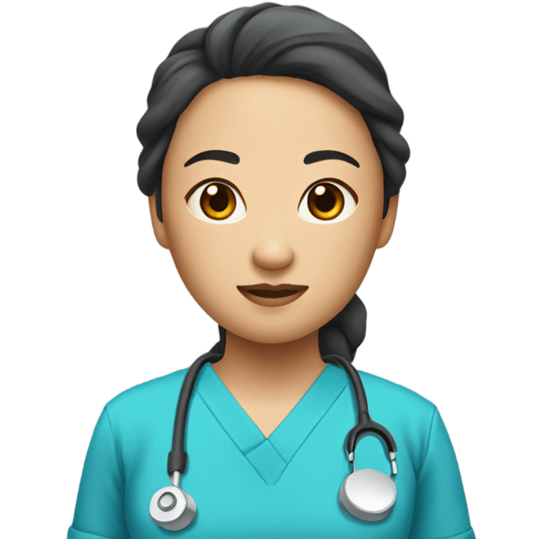 Small Asian woman in blue scrubs  emoji