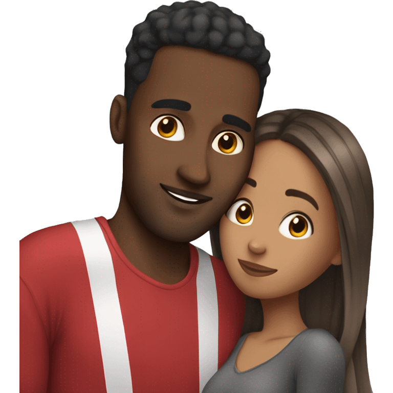 Somali guy with Spanish girlfriend with straight balayage hair hugging  emoji