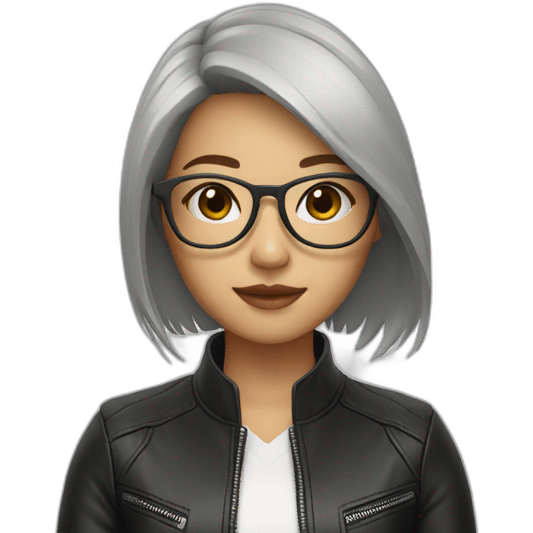 Asian girl in glasses and leather jacket emoji