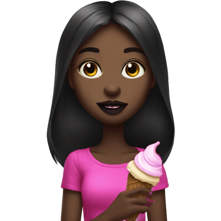 black gothic girl eating hot pink ice cream emoji