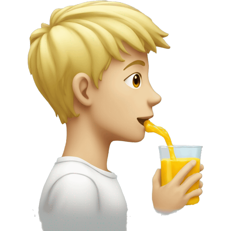 A blonde boy sucking juice, profile view emoji