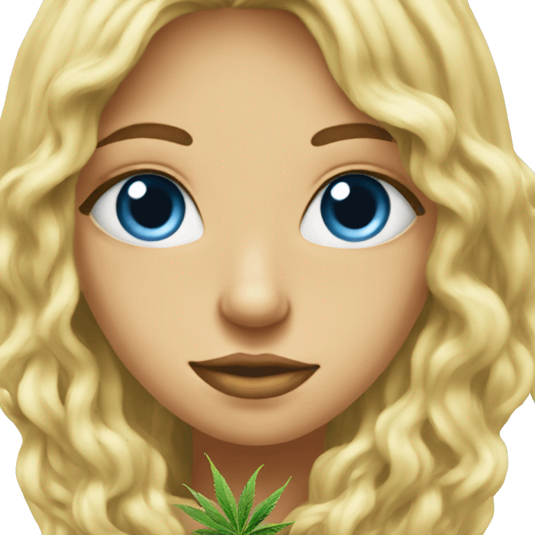 Blonde hair blue eye girl inside weed nug emoji