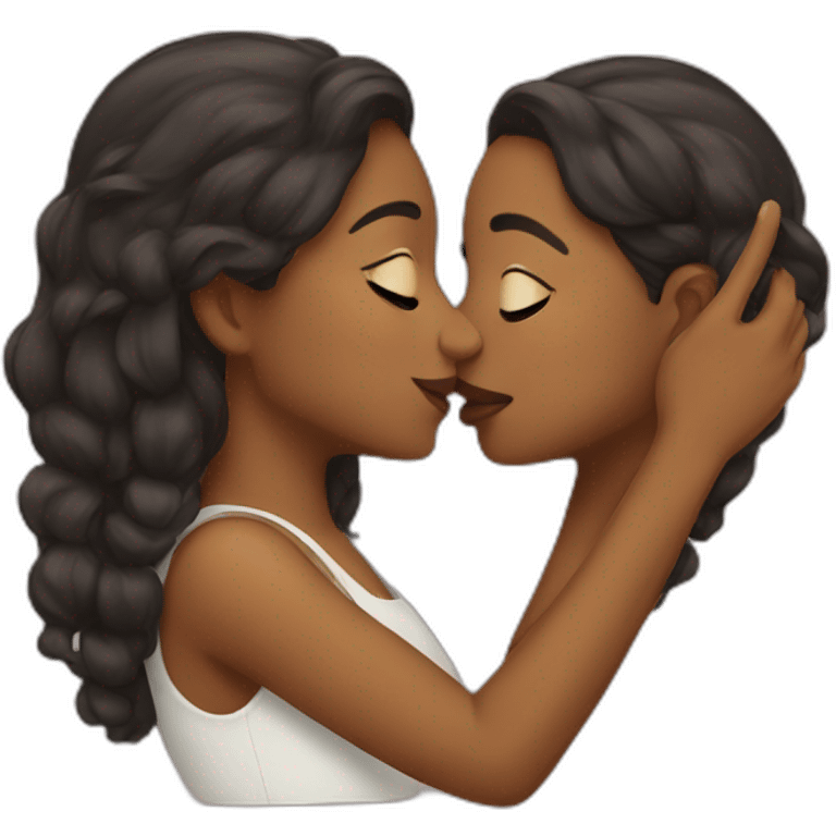 two brown girls kissing emoji