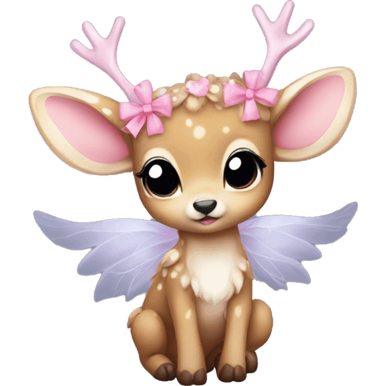 baby deer with fairy wings and a pink bow around its neck  emoji