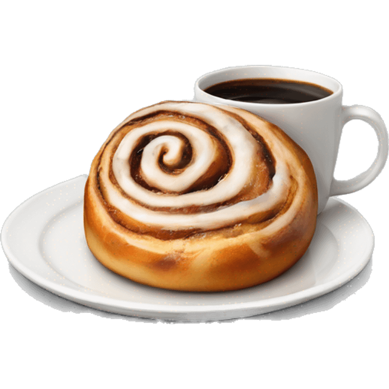 Cinnamon Roll on a plate next to a cup of coffee emoji