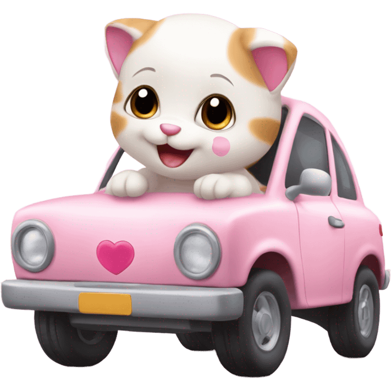 Baby calico car with a big pink heart happy emoji