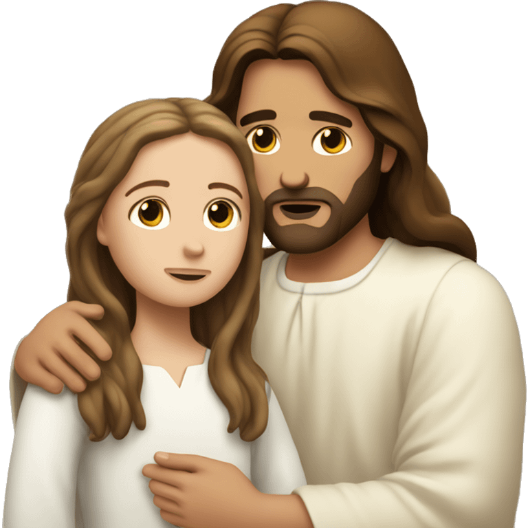 Jesus consoling a white girl with long brown hair emoji