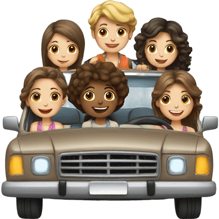 4 girls and 1 man travelling in car emoji