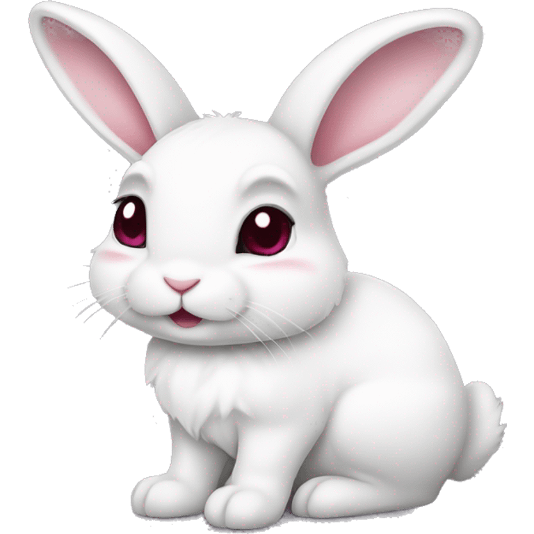 Cute white bunny with a big burgundy bow. Grey eyes emoji