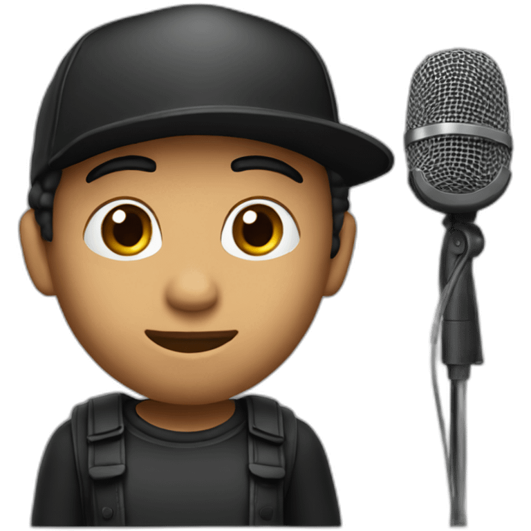 Stand Up actor width skin with microphone in a black cap emoji