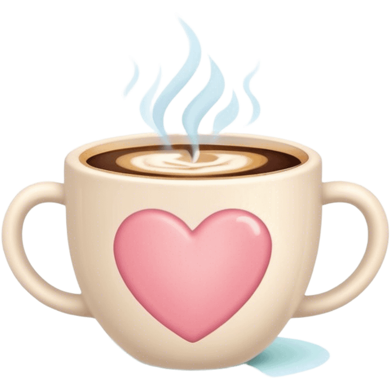 A cute coffee cup that emits warm steam, soft pastel colors, and a heart-shaped design - cozy and inviting! emoji