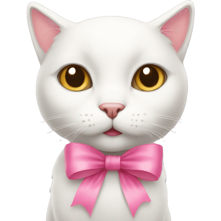 white cat with pink bow emoji