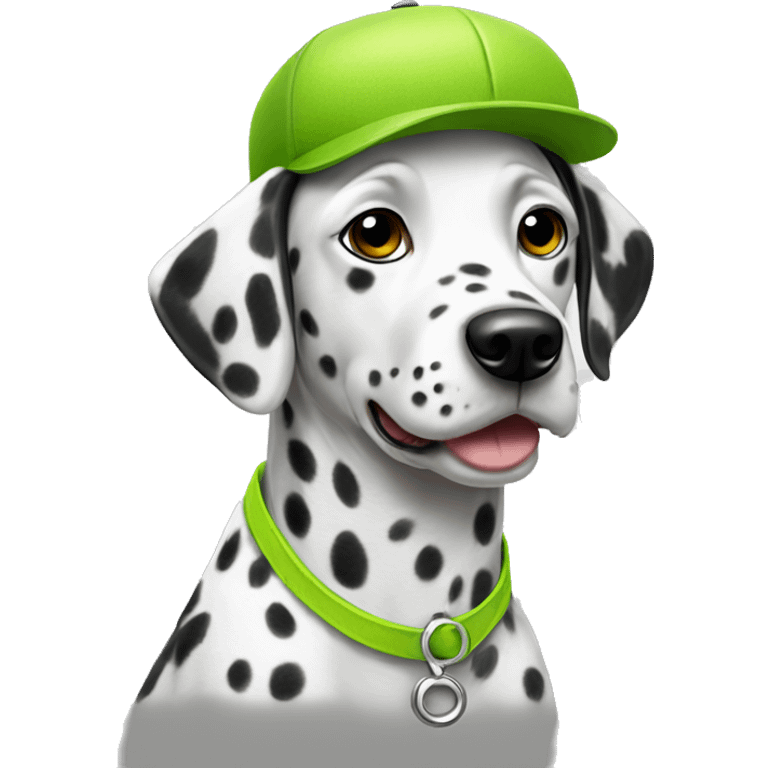 Dalmatian dog wearing a lime green cap emoji