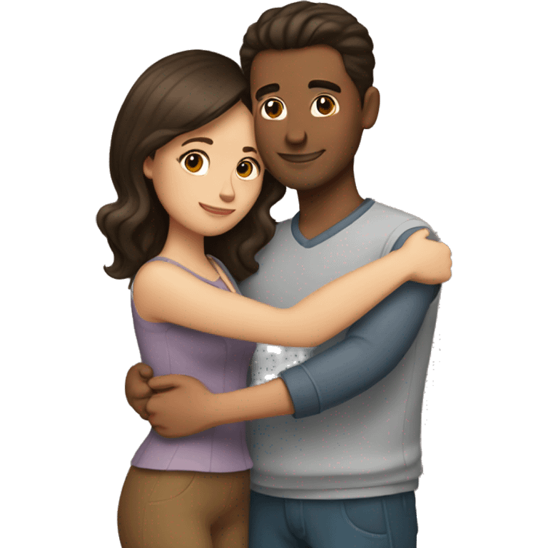 brunette man and woman hugs emoji