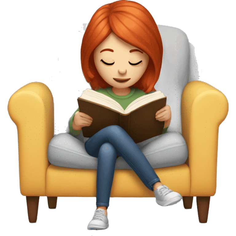 Girl with red hair reading in big cozy chair emoji