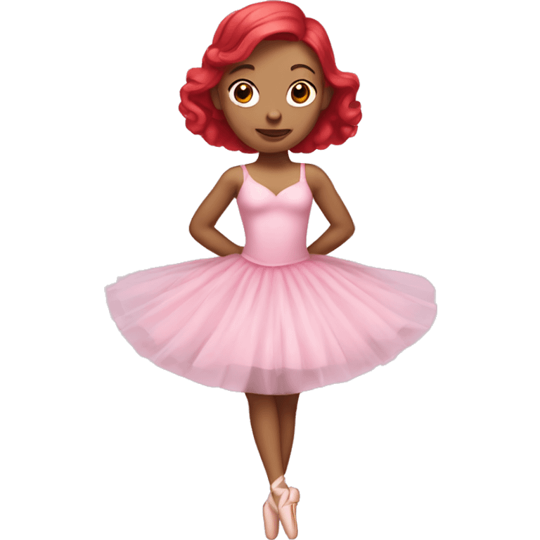 White skin ballerina with pink dress and red hair emoji