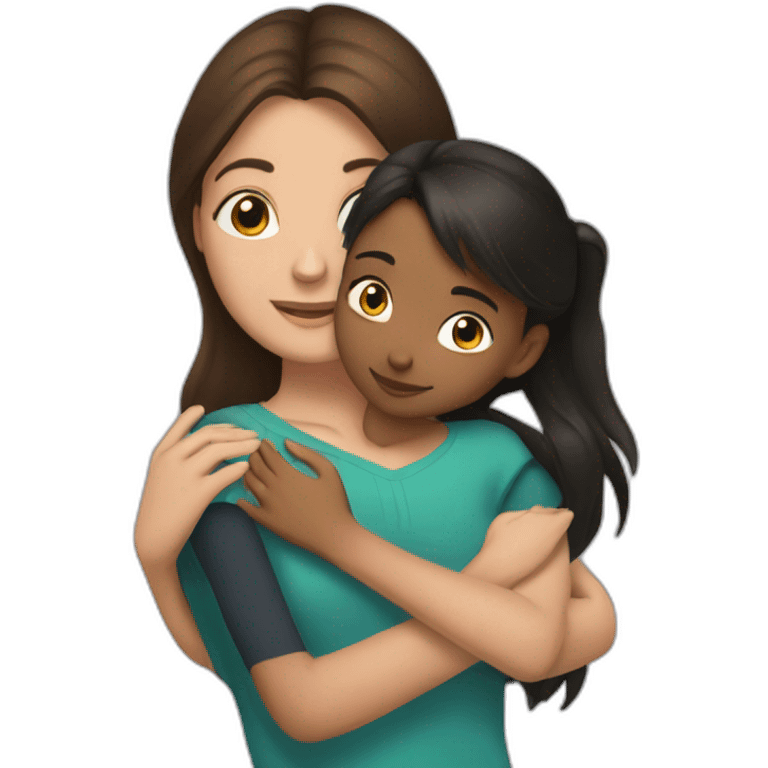 brunette girl hugging an Indian girl emoji