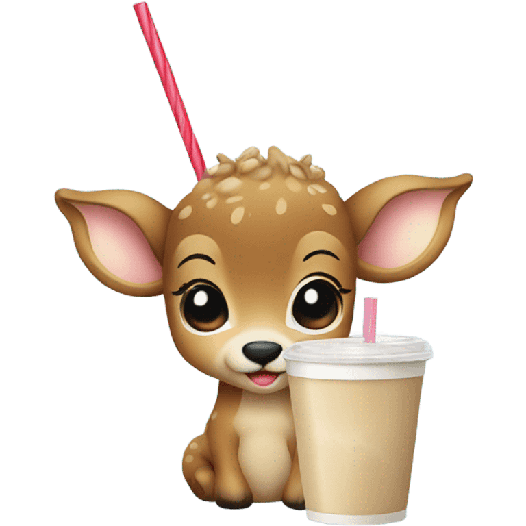 Baby deer drinking iced coffee emoji