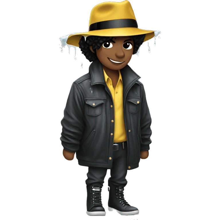 Michael Jackson in the rain with a jacket and a hat emoji