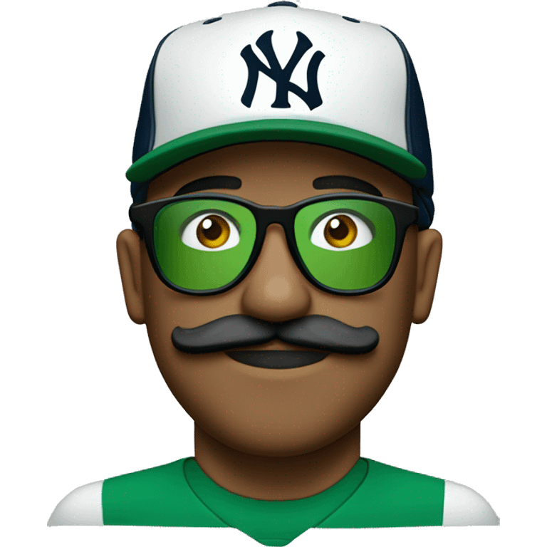 Feid con gafas, bigote y gorra verde de los yankees emoji