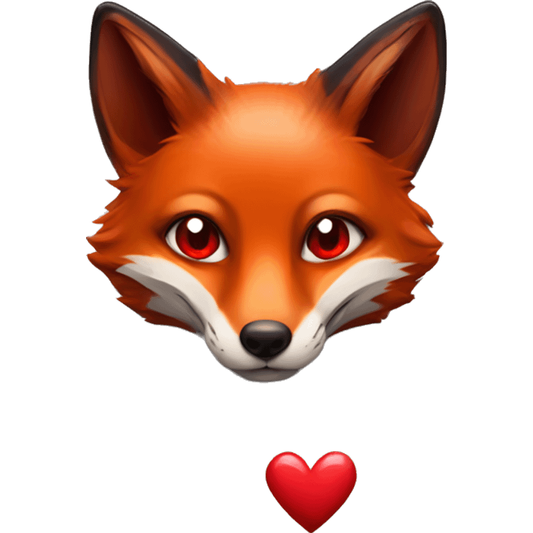 dark red fox face with tiny red heart instead of eyes emoji