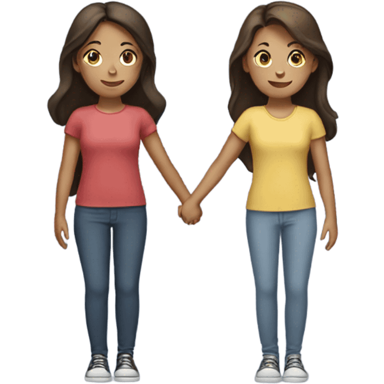 Two brunette girls holding hands ￼ emoji