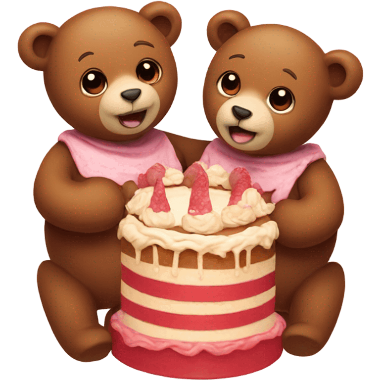 two teddy bears hugging with cake on their mouths emoji