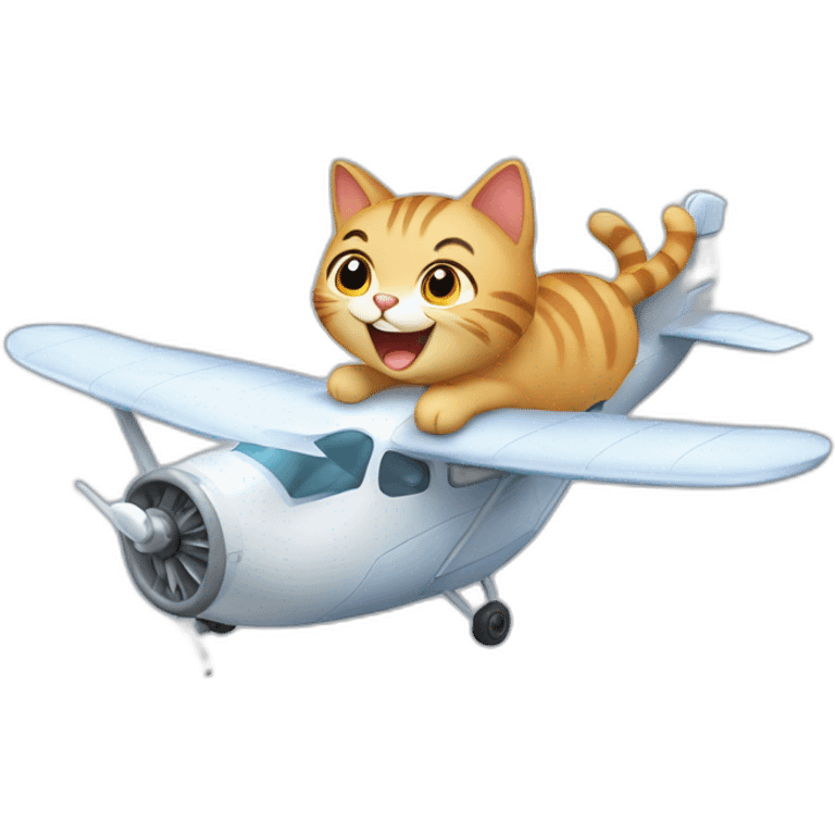 Cute happy cat flying an airplane emoji