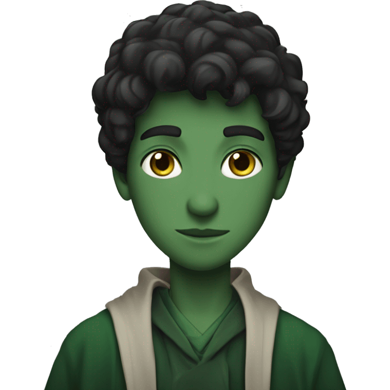 teenage white-skinned wizard with black hair, green eyes in dark green disguise emoji