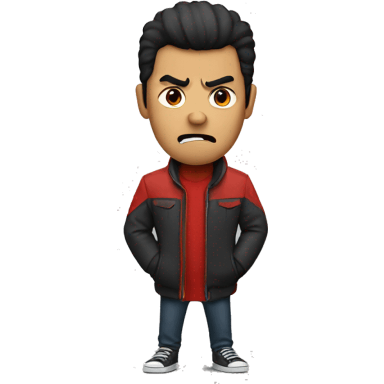 angry red man with short black hair and a red jacket emoji