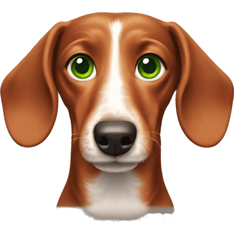 A red-haired dachshund with green eyes emoji