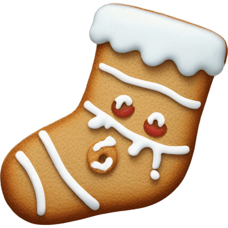 frosted gingerbread cookie shaped like a winter sock emoji