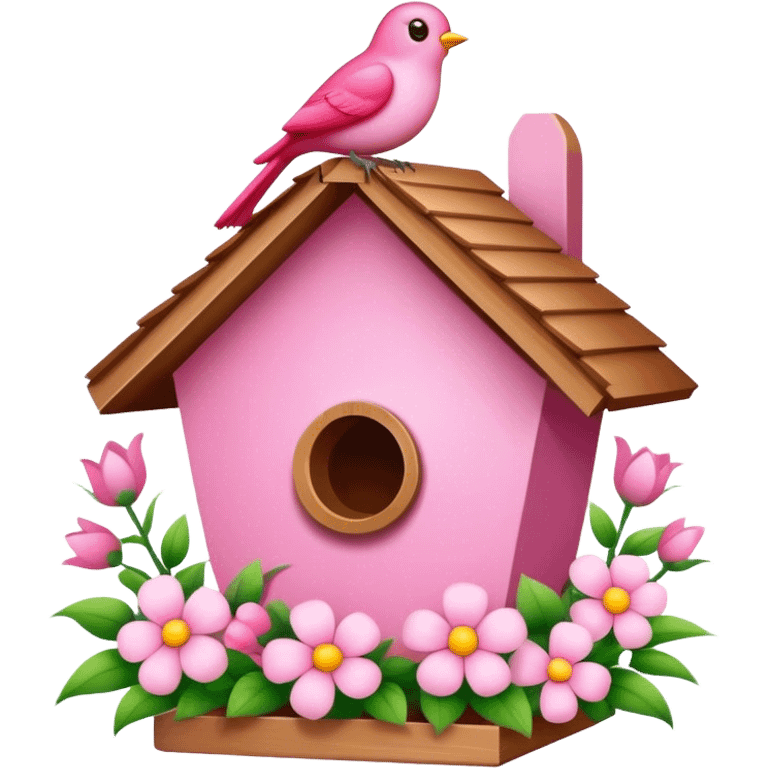 pink bird's house with flower emoji