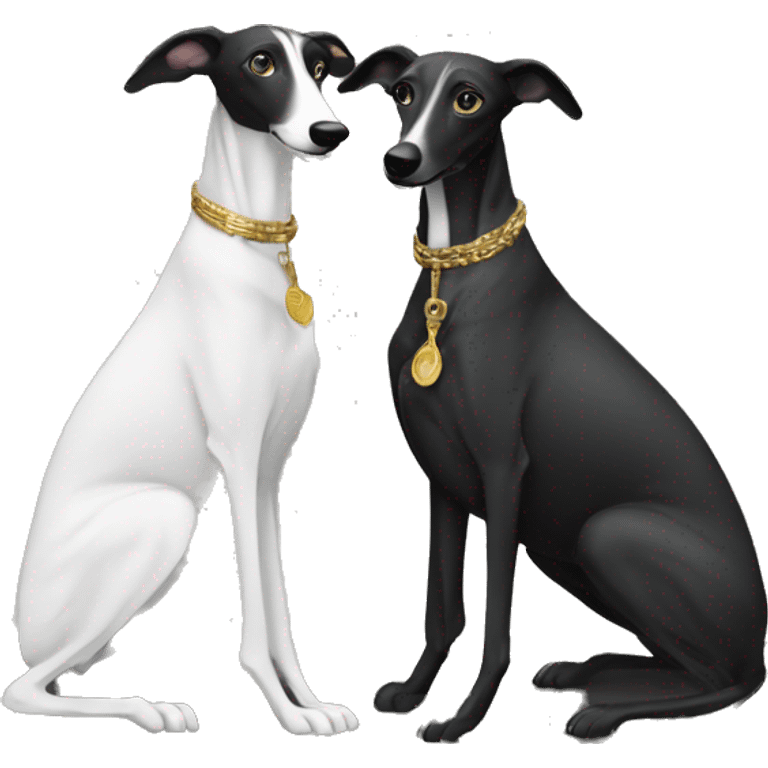 Two aristocrat dog black and white galgo kiss at our old money house  emoji