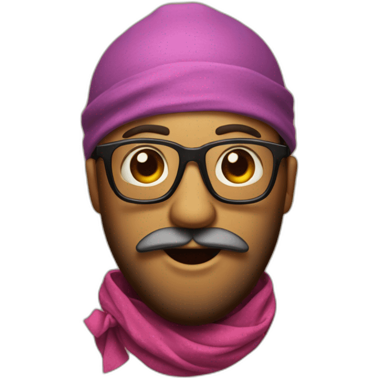 emoji sticking out tongue and closed right eye with gradient glasses, beard and bandana on head emoji