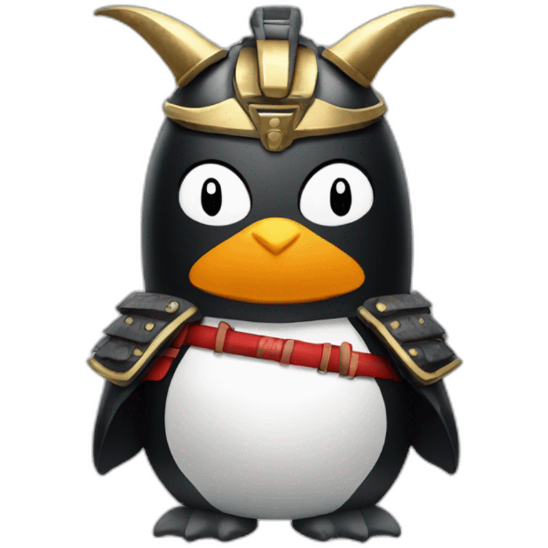 penguin with face wearing samurai helmet with big horns emoji