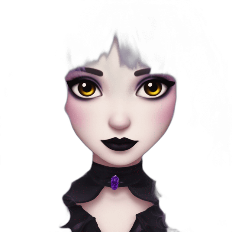 Elissabat-with-bangs-long-hair-dark-purple-and-black-vampire-goth-makeup-pinkeyes-romanticgothcloses emoji