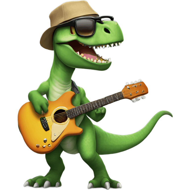 dinosaur playing a guitar wearing glasses  emoji